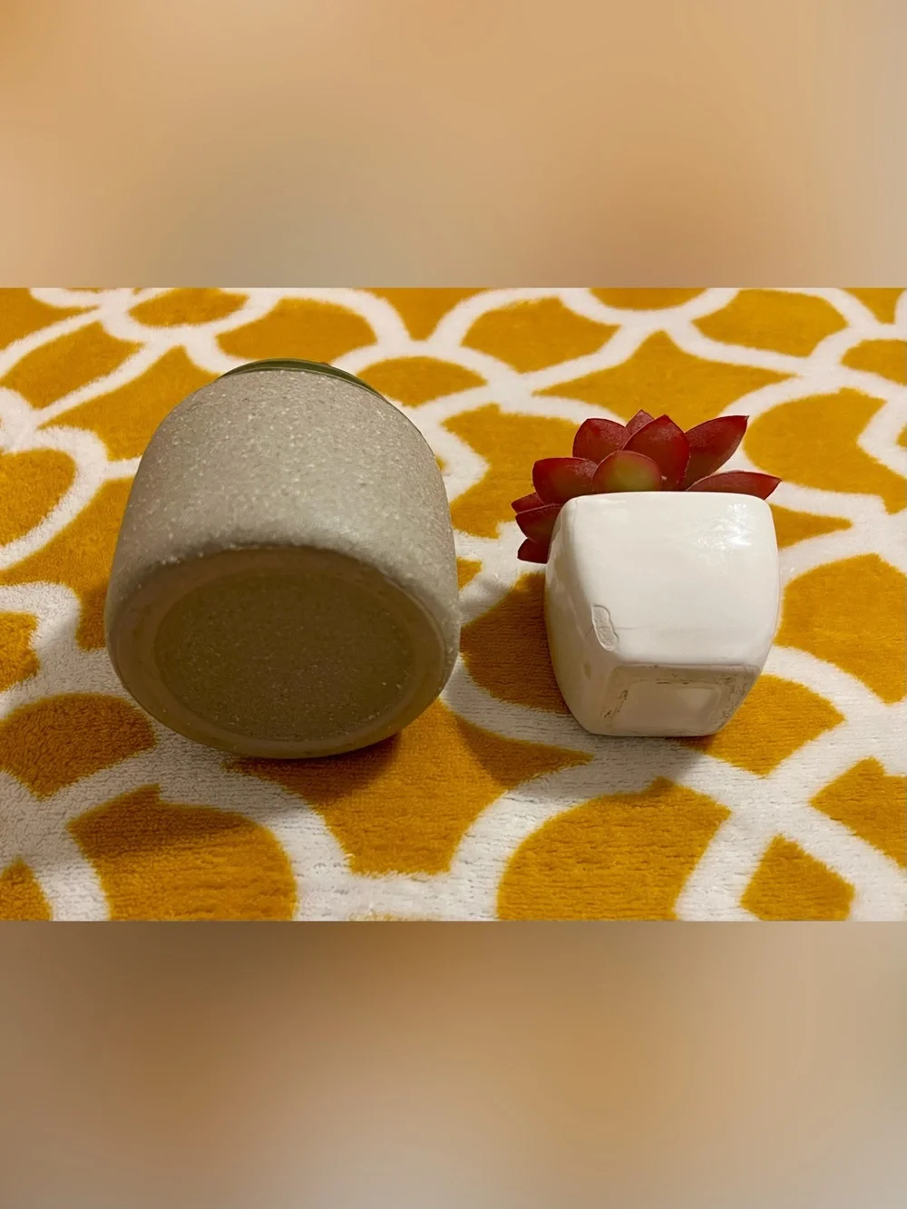 Set of 2 Artificial Succulent Plants in Ceramic Pots, Round Gray & White Square